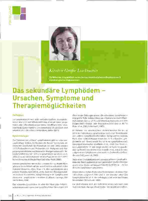 Vorschauseite 1: Das sekundäre Lymphödem - Ursachen, Symptome und Therapiemöglichkeiten