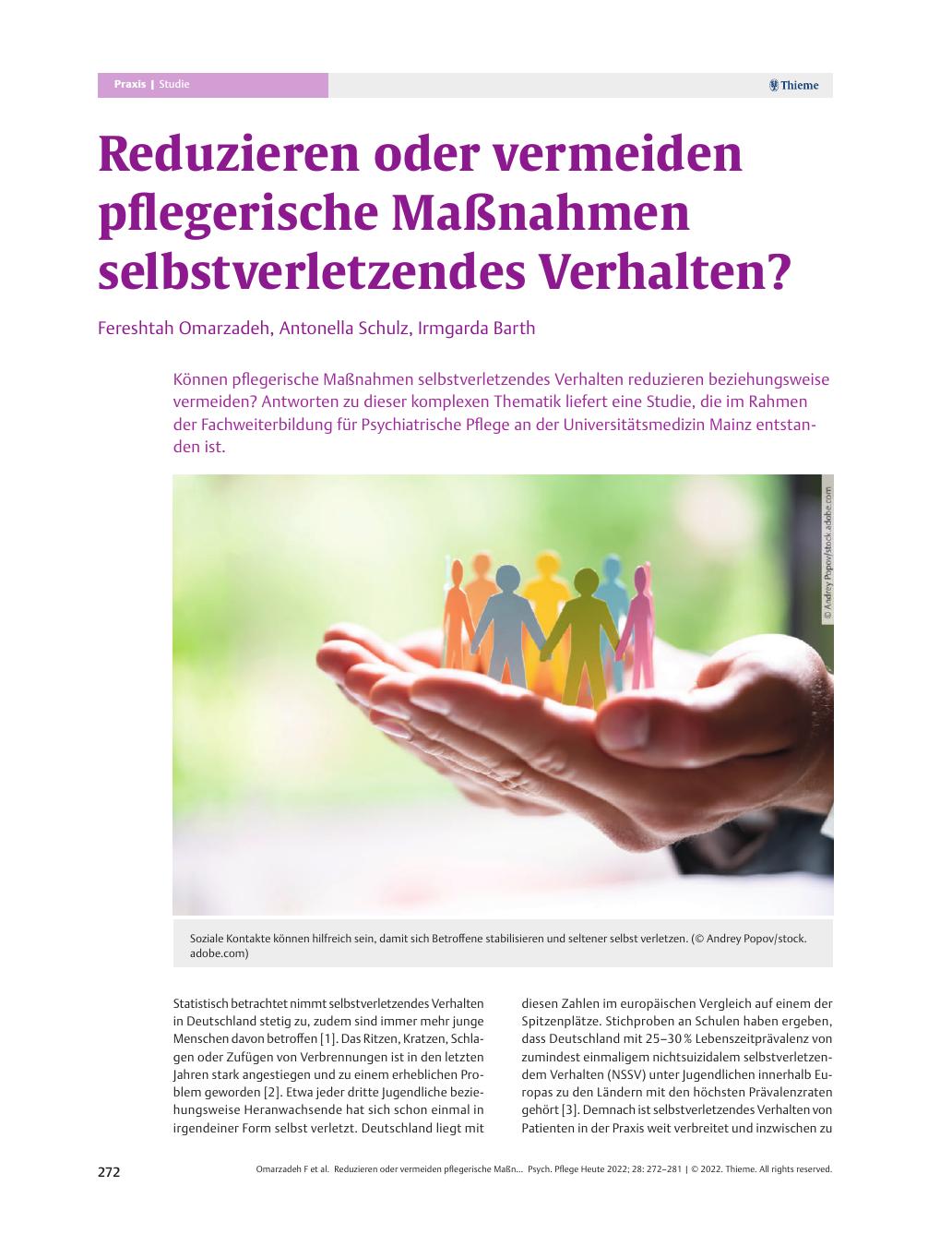 Vorschauseite 1: Reduzieren oder vermeiden pflegerische Maßnahmen selbstverletzendes Verhalten? Corrected version: Reduzieren oder vermeiden pflegerische Maßnahmen selbstverletzendes Verhalten?