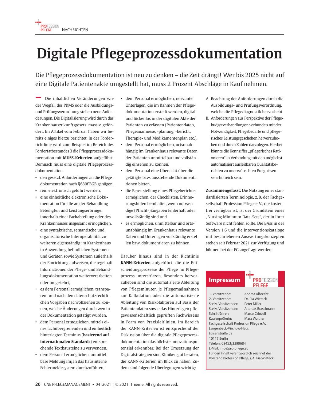 Vorschauseite 1: Digitale Pflegeprozessdokumentation