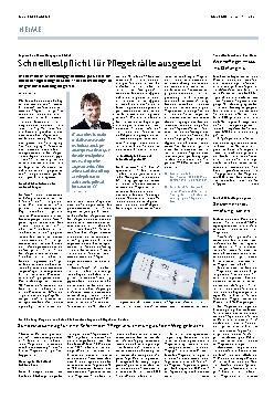 Vorschauseite 1: Schnelltestpflicht für Pflegekräfte ausgesetzt
