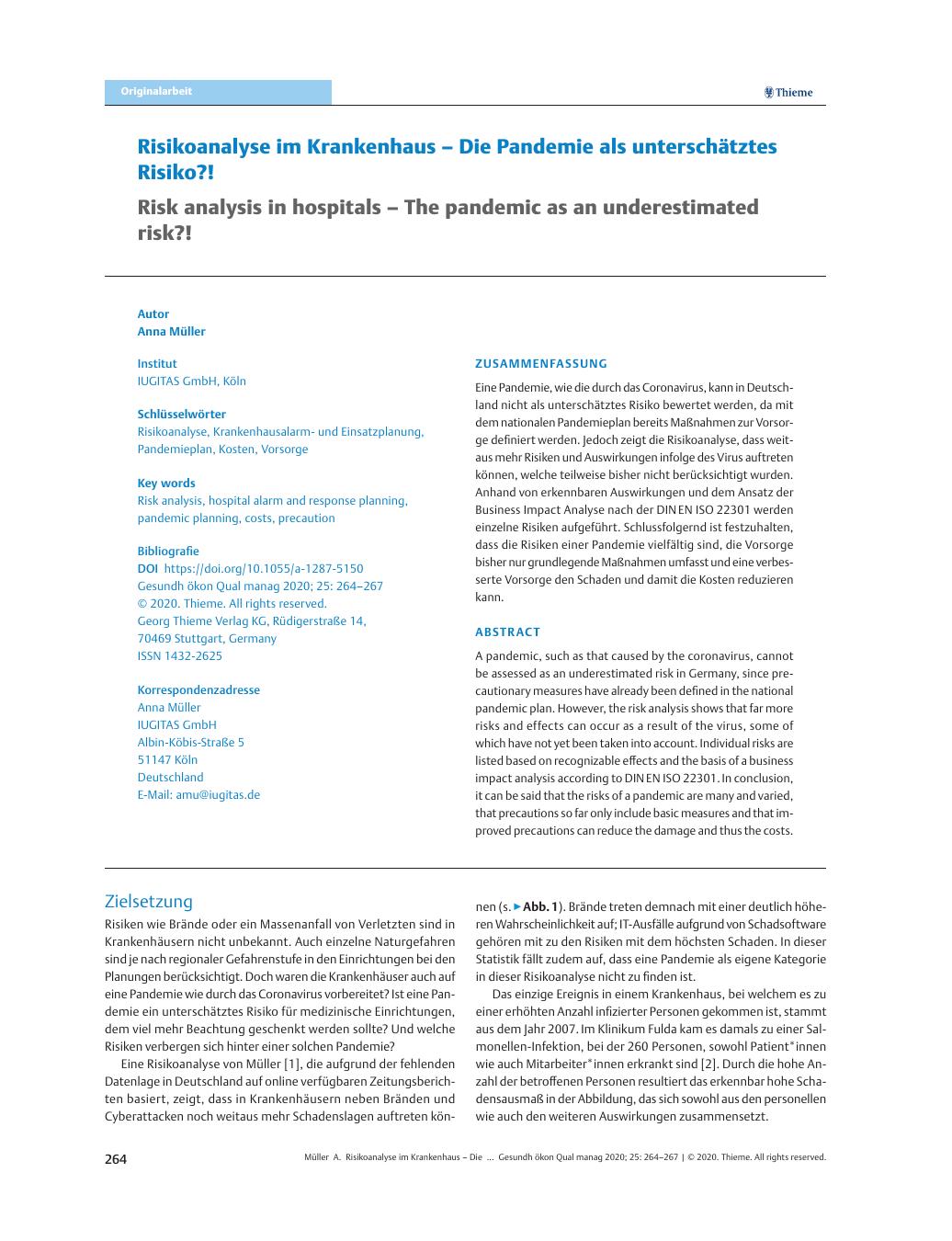 Vorschauseite 1: Risikoanalyse im Krankenhaus - Die Pandemie als unterschätztes Risiko? !