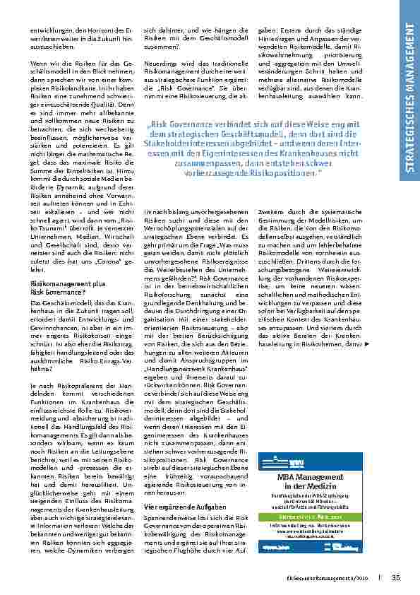Vorschauseite 2: Strategische Risikosteuerung des Krankenhaus-Geschäftsmodells: Wie Risk Governance die Potenziale der Vernetzung nutzt