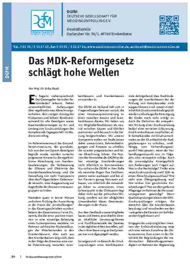 Vorschauseite 1: Das MDK-Reformgesetz schlägt hohe Wellen.