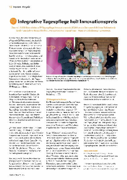 Vorschauseite 1: Integrative Tagespflege holt Innovationspreis.