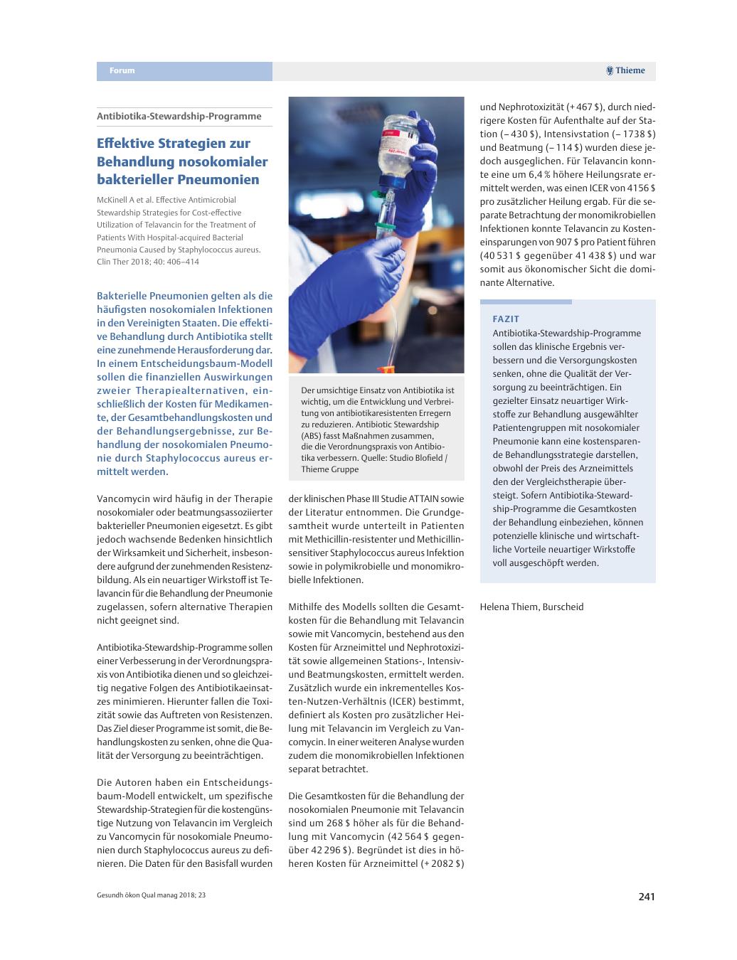 Vorschauseite 1: Antibiotika-Stewardship-Programme ? Effektive Strategien zur Behandlung nosokomialer bakterieller Pneumonien
