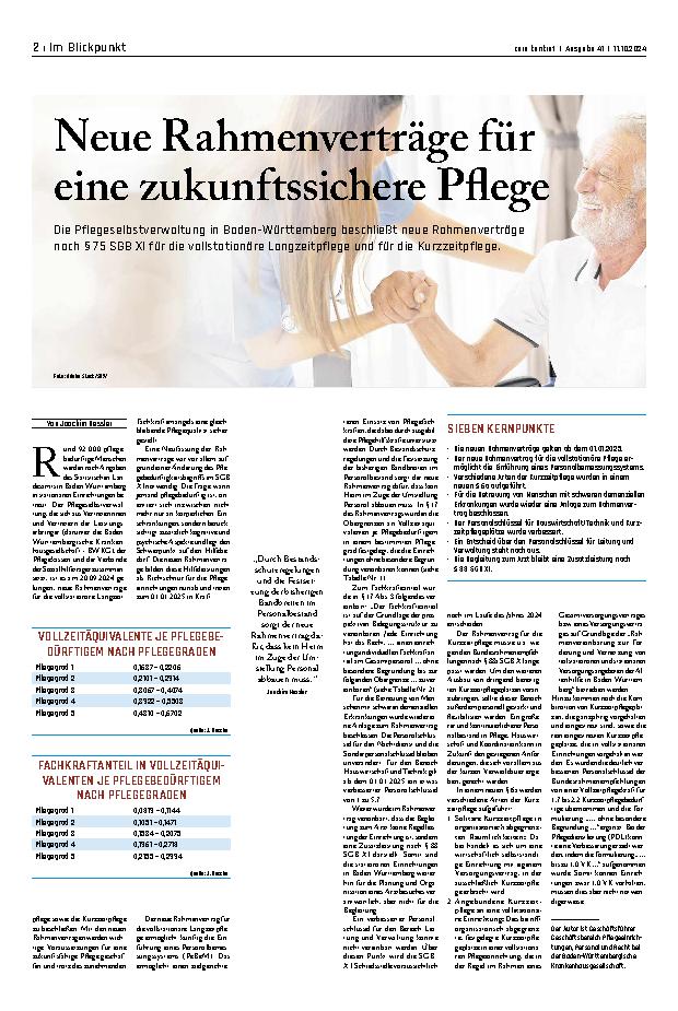 Vorschauseite 1: Neue Rahmenverträge für eine zukunftssichere Pflege
