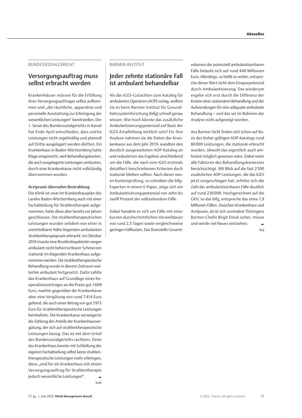 Vorschauseite 1: Bundessozialgericht: Versorgungsauftrag muss selbst erbracht werden.