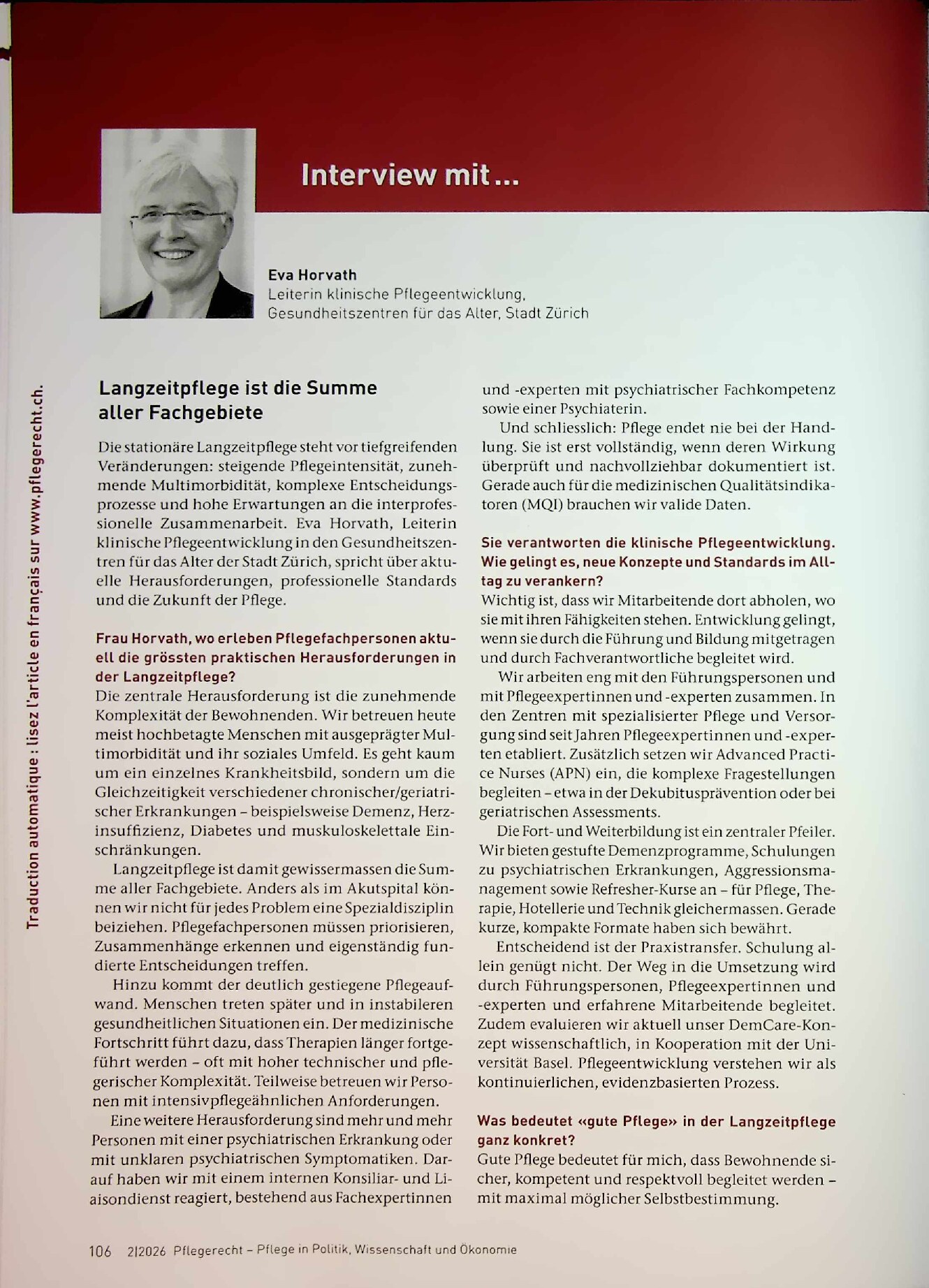 Vorschauseite 1: Langzeitpflege ist die Summe aller Fachgebiete