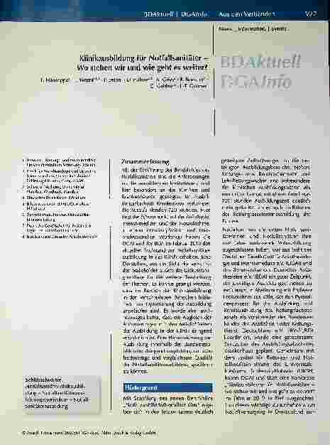 Vorschauseite 1: Klinikausbildung für Notfallsanitäter - Wo stehen wir und wie geht es weiter?
