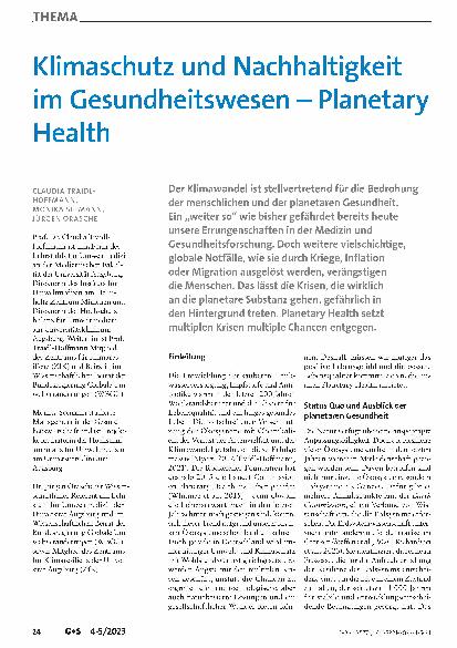 Vorschauseite 1: Klimaschutz und Nachhaltigkeit im Gesundheitswesen – Planetary Health