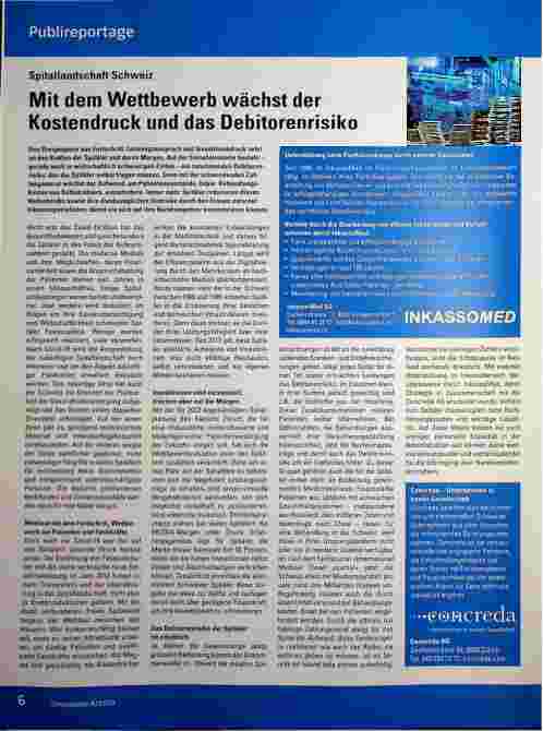 Vorschauseite 1: Spitallandschaft Schweiz. Mit dem Wettbewerb wächst der Kostendruck und das Debitorenrisiko.
