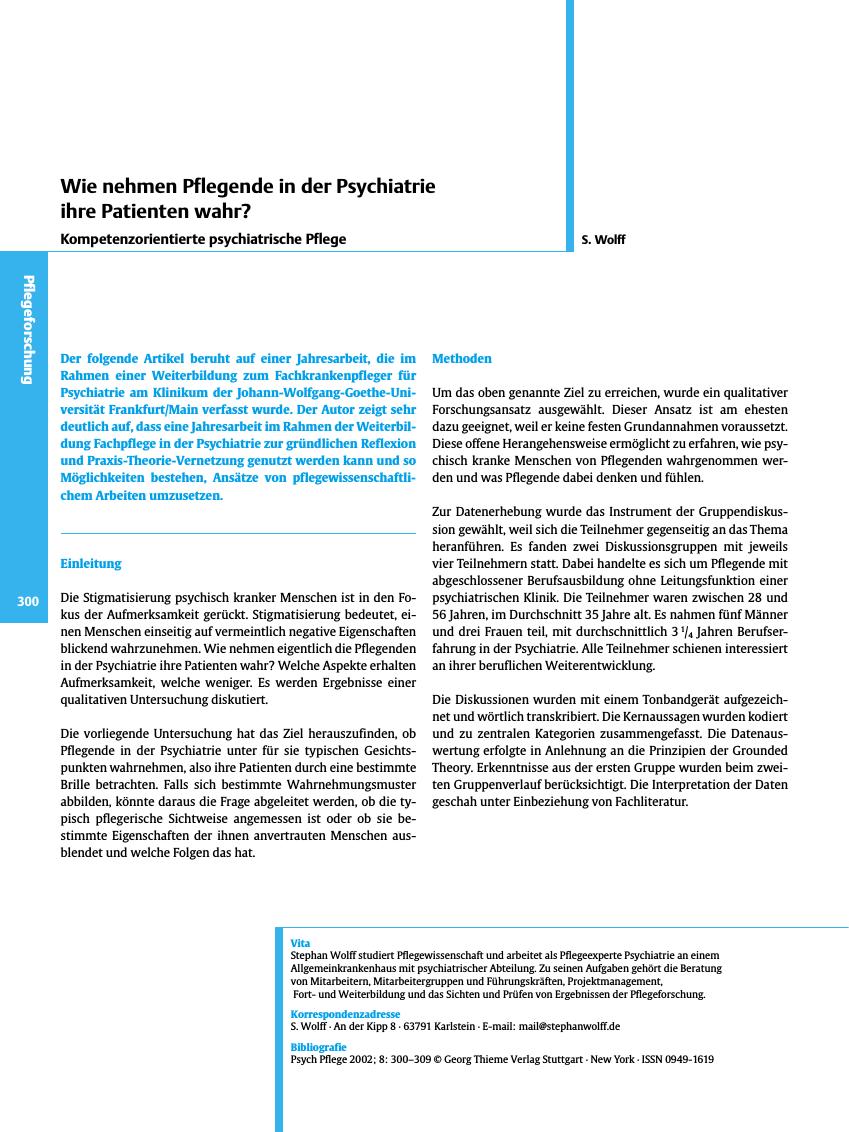 Vorschauseite 1: Wie nehmen Pflegende in der Psychiatrie ihre Patienten wahr?