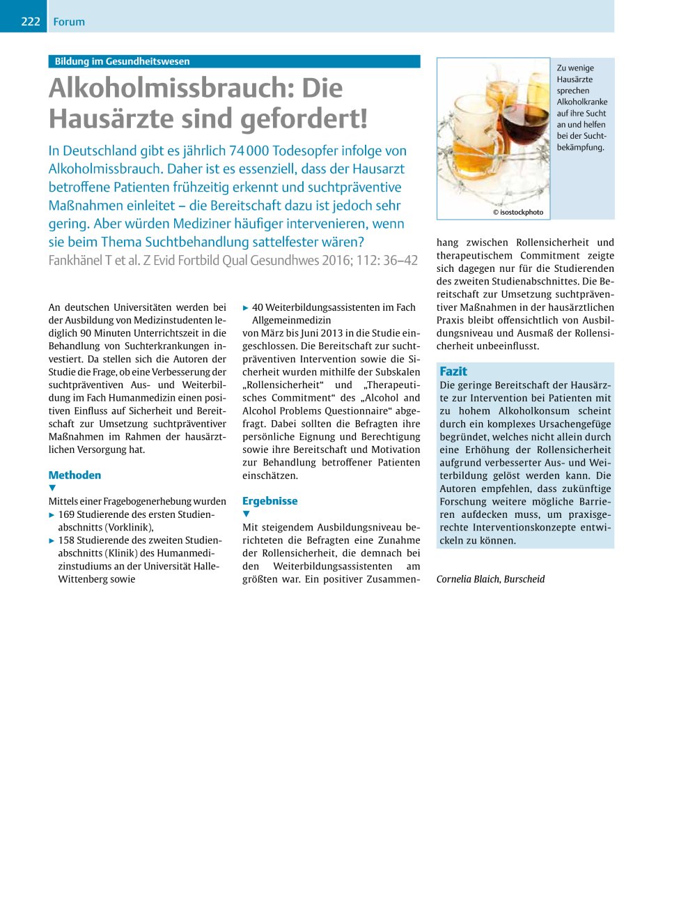 Vorschauseite 1: Bildung im Gesundheitswesen – Alkoholmissbrauch: Die Hausärzte sind gefordert!