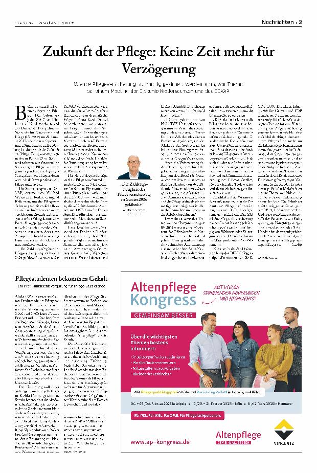 Vorschauseite 1: Zukunft der Pflege: Keine Zeit mehr für Verzögerung