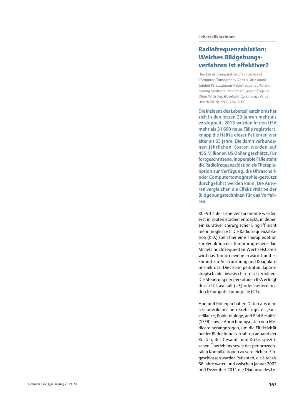 Vorschauseite 1: Leberzellkarzinom – Radiofrequenzablation: Welches Bildgebungsverfahren ist effektiver?