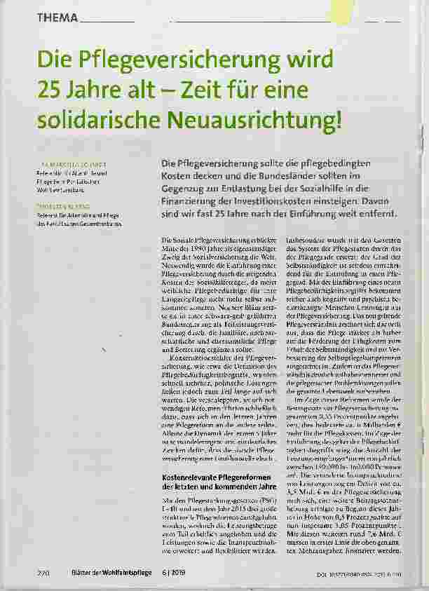 Vorschauseite 1: Die Pflegeversicherung wird 25 Jahre alt - Zeit für eine solidarische Neuausrichtung!