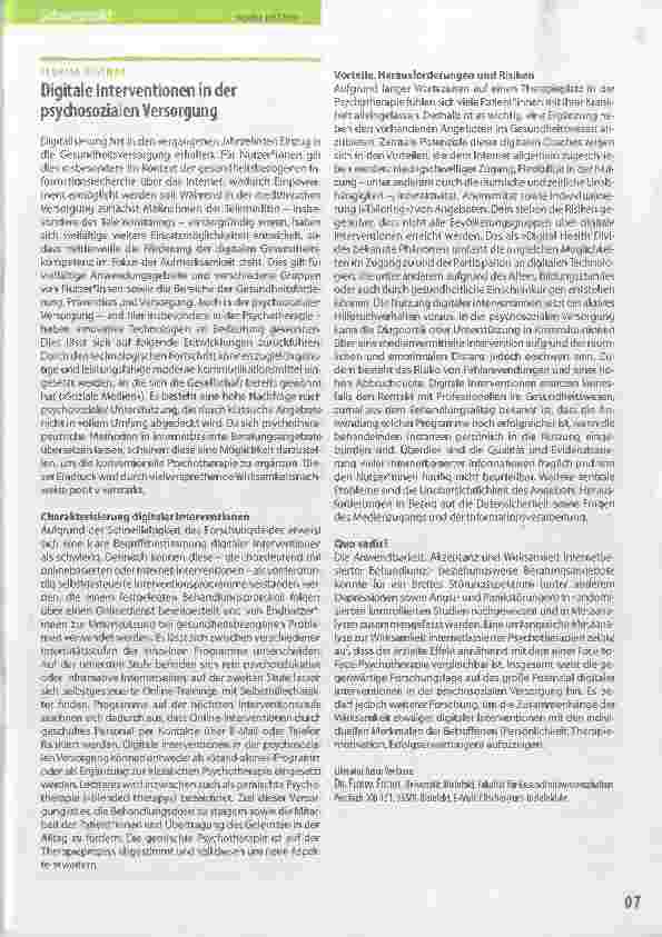 Vorschauseite 1: Digitale Interventionen in der psychosozialen Versorgung