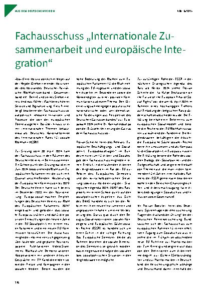 Vorschauseite 1: Fachausschuss „Internationale Zusammenarbeit und europäische Integration“