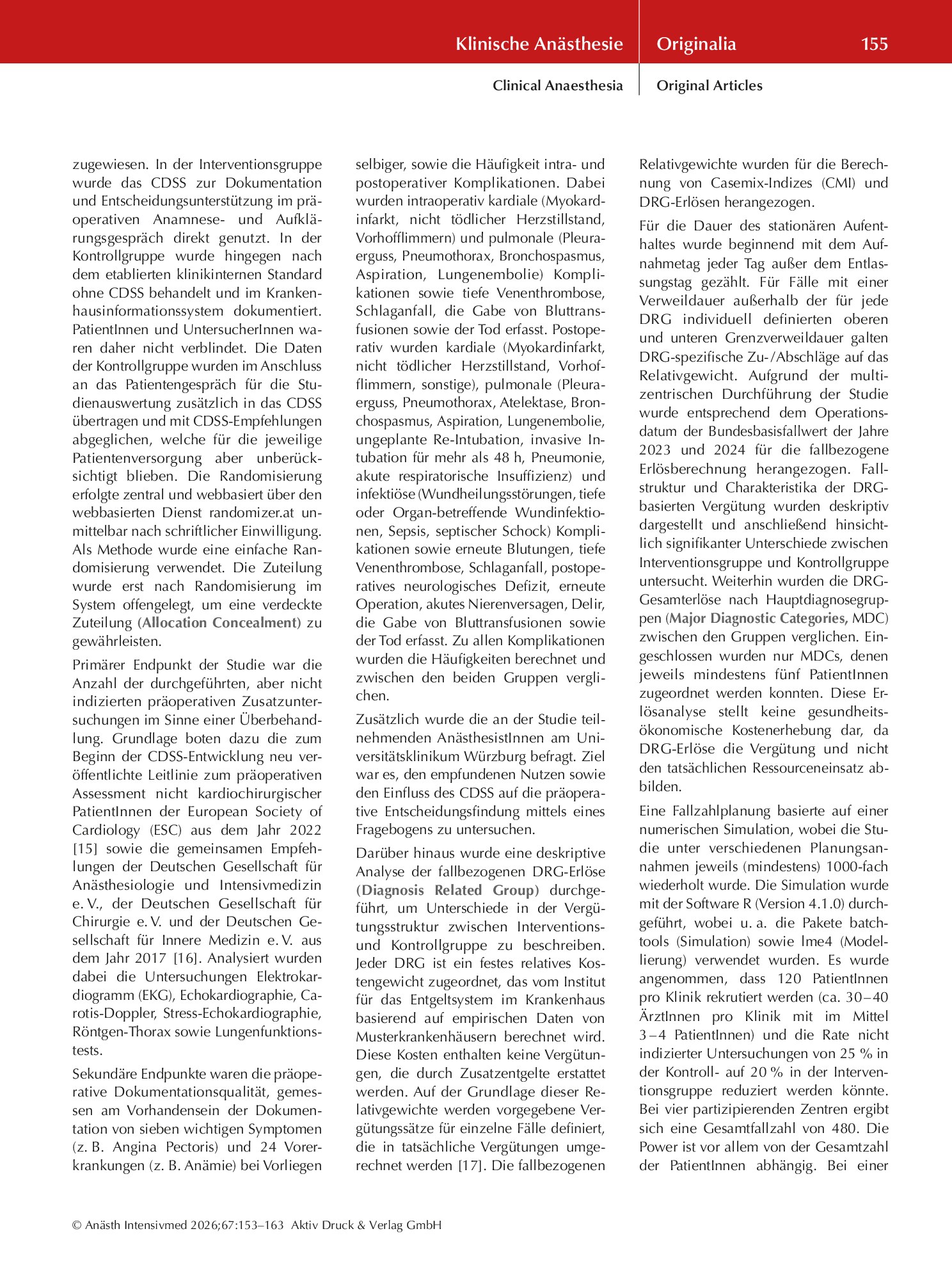 Vorschauseite 3: Der Einsatz einer klinischen Entscheidungsunterstützung für die präoperative Risikoevaluation – eine prospektiv randomisierte Studie (KIPeriOP)