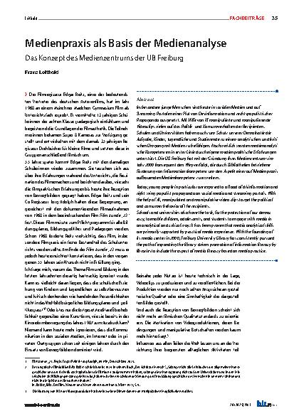 Vorschauseite 1: Medienpraxis als Basis der Medienanalyse Das Konzept des Medienzentrums der UB Freiburg