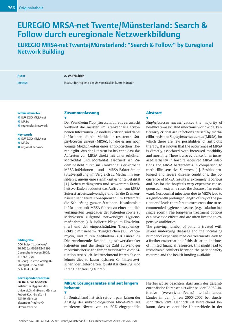 Vorschauseite 1: EUREGIO MRSA-net Twente/Münsterland: Search & Follow durch euregionale Netzwerkbildung