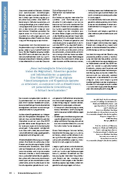 Vorschauseite 4: Evidenzbasierte Prävention für mentale Gesundheit über die Lebensspanne Reduktion psychischer Erkrankungen als Ziel des DZPP