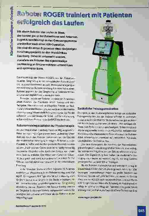Vorschauseite 1: Roboter Roger trainiert mit Patienten erfolgreich das Laufen.