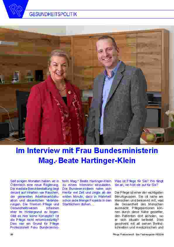Vorschauseite 1: Im Interview mit Frau Bundesministerin Mag.a Beate Hartinger-Klein