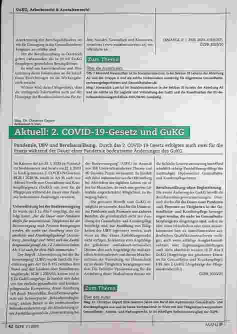 Vorschauseite 2: Information über Aufnahme der Gesundheitsund Krankenpflegeberufe in die Fachkräfteverordnung 2020