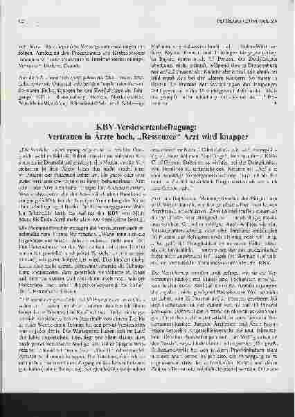 Vorschauseite 1: KB V-Versichertenbefragung: Vertrauen in Ärzte hoch, „Ressource“ Arzt wird knapper