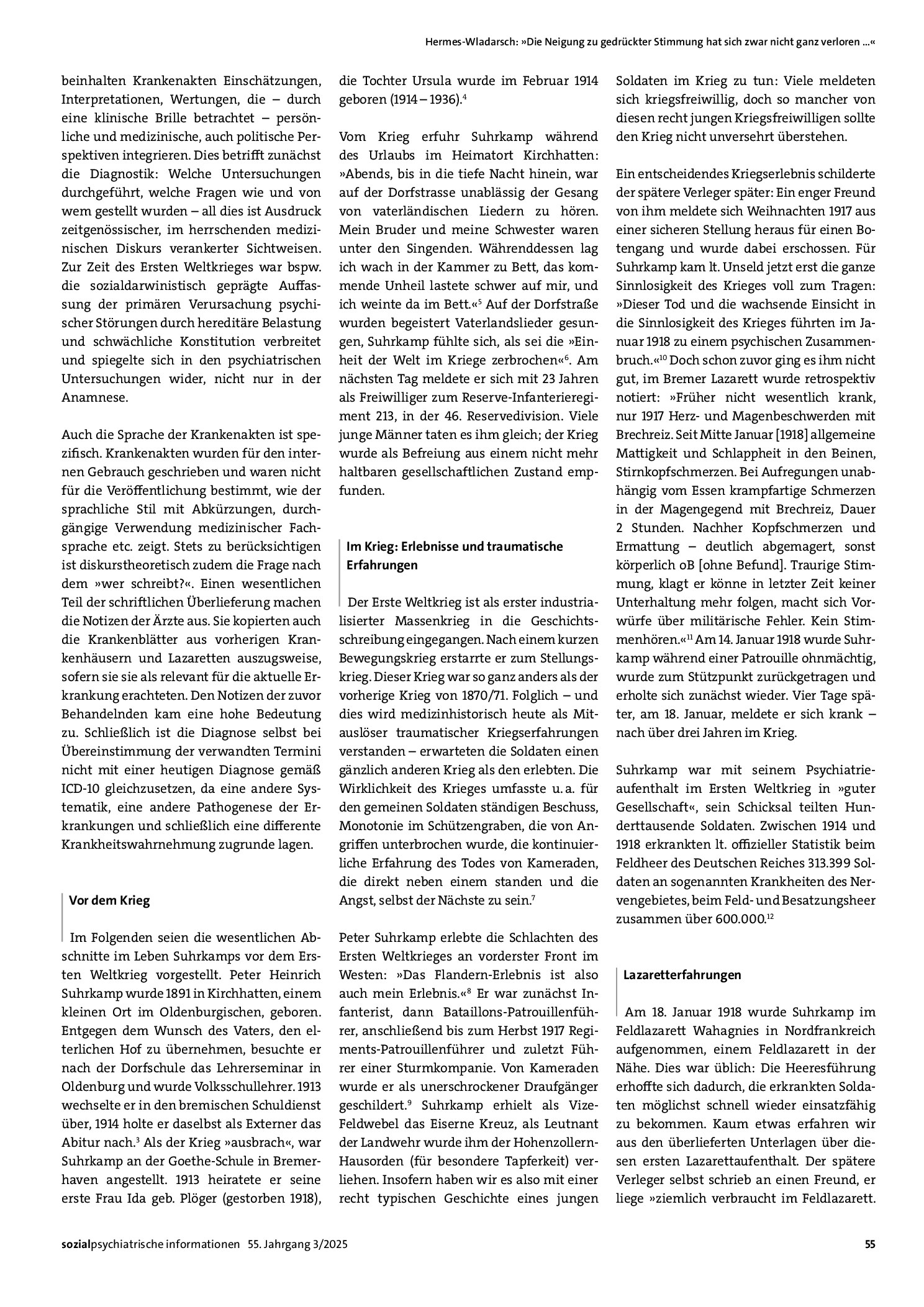 Vorschauseite 2: Die Neigung zu gedrückter Stimmung hat sich zwar nicht ganz verloren... Heinrich Peter Suhrkamp, der »Große Krieg« und die Bremer Psychiatrie