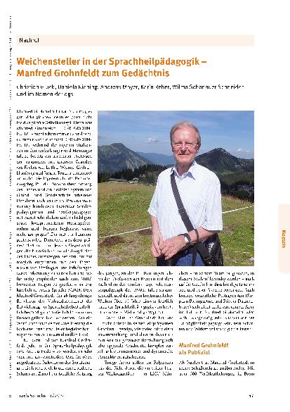 Vorschauseite 1: Weichensteller in der Sprachheilpädagogik – Manfred Grohnfeldt zum Gedächtnis