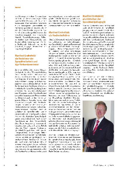 Vorschauseite 2: Weichensteller in der Sprachheilpädagogik – Manfred Grohnfeldt zum Gedächtnis