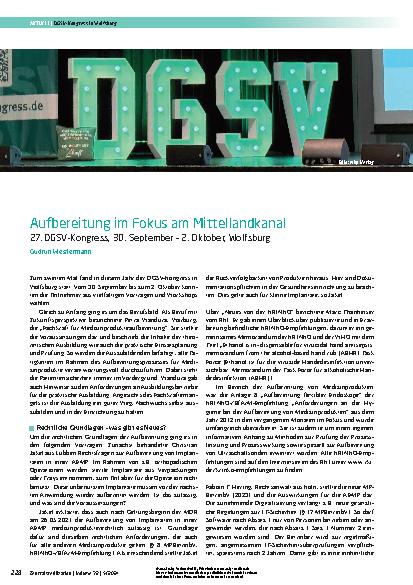 Vorschauseite 1: Aufbereitung im Fokus am Mittellandkanal 27. DGSV-Kongress, 30. September – 2. Oktober, Wolfsburg
