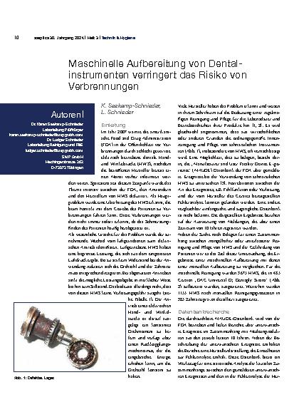 Vorschauseite 1: Maschinelle Aufbereitung von Dentalinstrumenten verringert das Risiko von Verbrennungen.