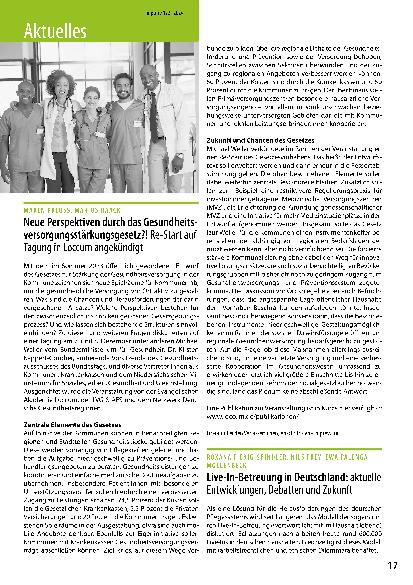 Vorschauseite 1: Neue Perspektiven durch das Gesundheitsversorgungsstärkungsgesetz?! Re-Start auf Tagung in Loccum angekündigt