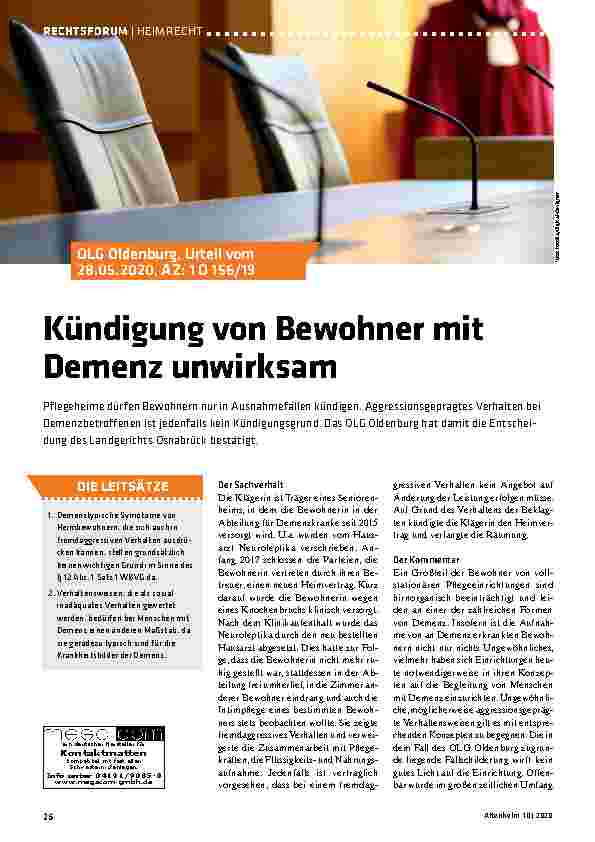 Vorschauseite 1: Kündigung von Bewohner mit Demenz unwirksam
