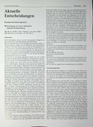 Vorschauseite 1: Krankenversicherungsrecht ♦ Versorgung mit einer stationären Liposuktionsbehandlung