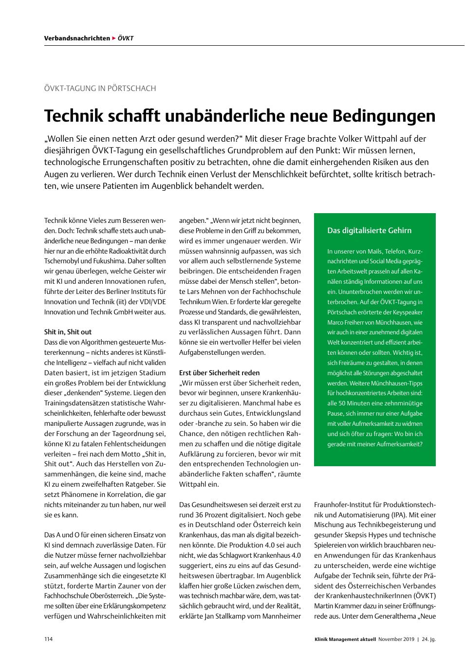 Vorschauseite 1: Övkt-Tagung in Pörtschach: Technik schafft unabänderliche neue Bedingungen