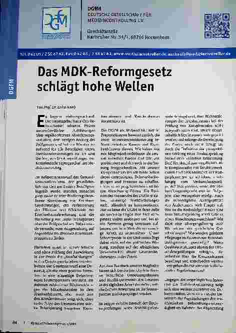 Vorschauseite 1: Das MDK-Reformgesetz schlägt hohe Wellen.