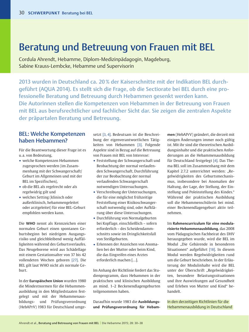 Vorschauseite 1: Beratung und Betreuung von Frauen mit BEL