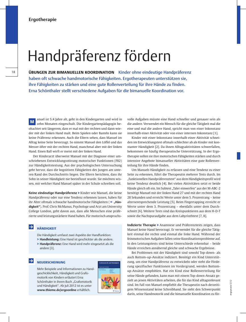 Vorschauseite 1: Übungen zur bimanuellen Koordination ? Handpräferenz fördern