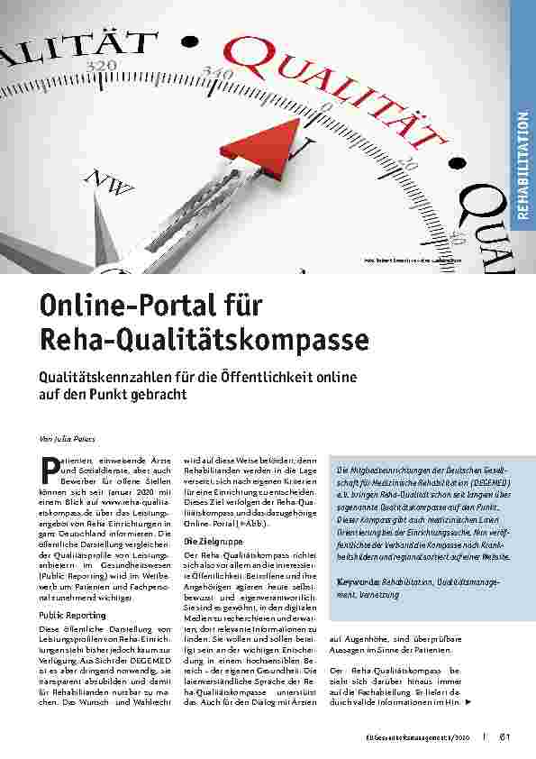 Vorschauseite 1: Online-Portal für Reha-Qualitätskompasse: Qualitätskennzahlen für die Öffentlichkeit online auf den Punkt gebracht.