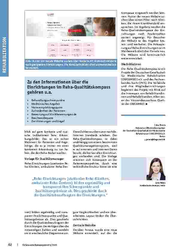 Vorschauseite 2: Online-Portal für Reha-Qualitätskompasse: Qualitätskennzahlen für die Öffentlichkeit online auf den Punkt gebracht.
