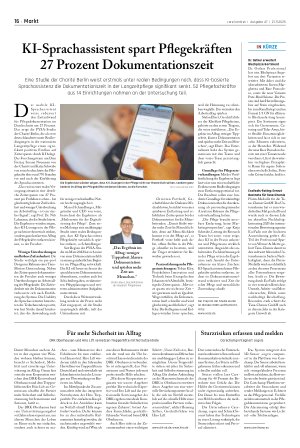 Vorschauseite 1: KI-Sprachassistent spart Pflegekräften 27 Prozent Dokumentationszeit