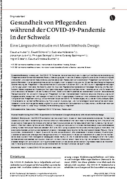 Vorschauseite 1: Gesundheit von Pflegenden während der COVID-19-Pandemie in der Schweiz Eine Längsschnittstudie mit Mixed Methods Design