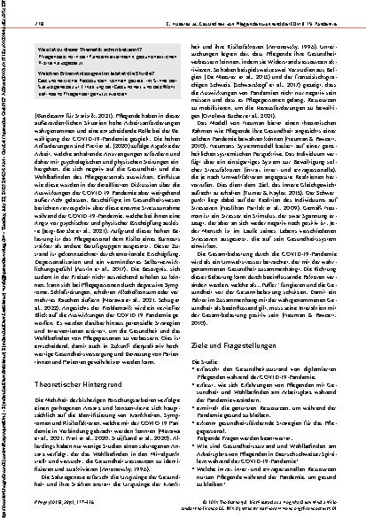 Vorschauseite 2: Gesundheit von Pflegenden während der COVID-19-Pandemie in der Schweiz Eine Längsschnittstudie mit Mixed Methods Design