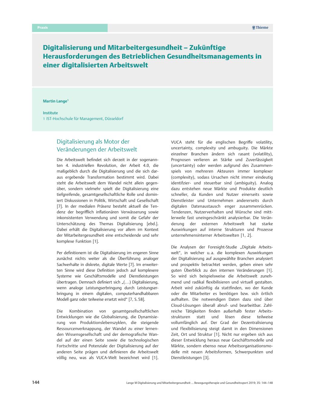 Vorschauseite 1: Digitalisierung und Mitarbeitergesundheit ? Zukünftige Herausforderungen des Betrieblichen Gesundheitsmanagements in einer digitalisierten Arbeitswelt
