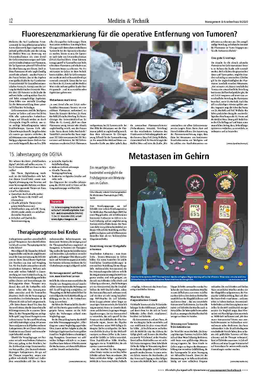 Vorschauseite 1: Fluoreszenzmarkierung für die operative Entfernung von Tumoren?