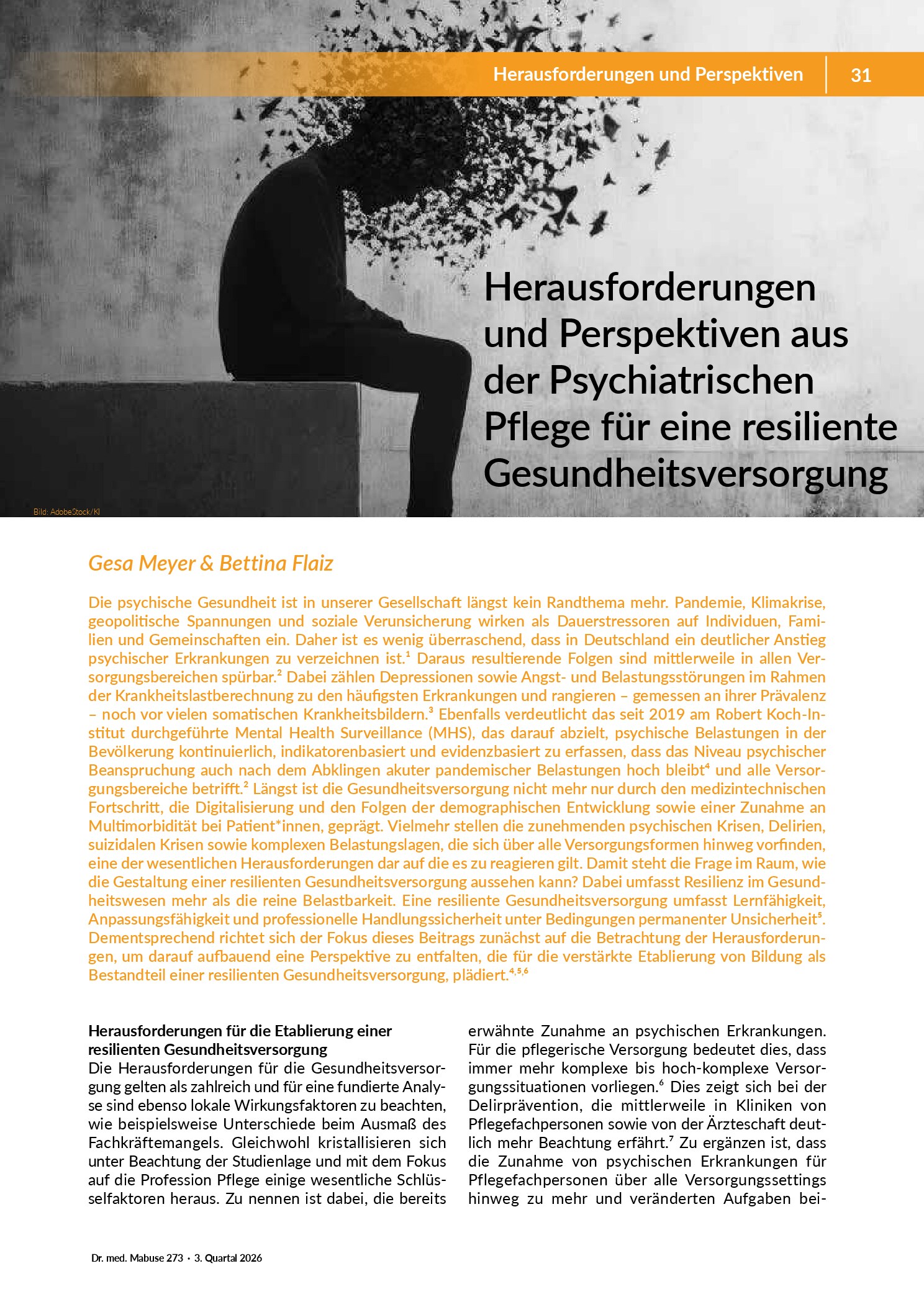 Vorschau: Herausforderungen und Perspektiven aus der psychiatrischen Pflege für eine resiliente Gesundheitsversorgung